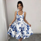 Nicolasa Premium Women's Floral Print Dress with Fitted Design and Swing Skirt Everyday Luxe Edit