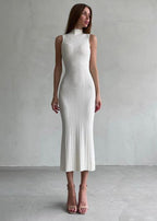 Mock Neck Sleeveless Rib Knit Bodycon Midi Dress