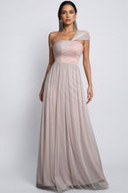 Ayven Pink One-Shoulder Mesh Maxi Dress