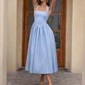 Halter Neck Square Neck V Waist Gathered A Line Midi Dress