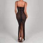 Lace Overlay Sweetheart Spaghetti Strap Bodycon Maxi Dress