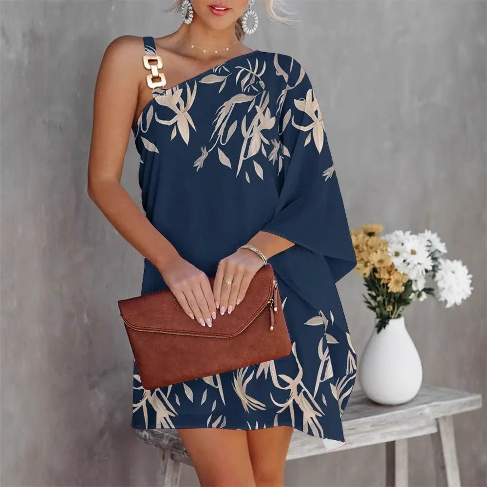 Ana Aesthetic Women's Asymmetric Mini Dress with Decorative Shoulder Detail and Design Boutique Collection