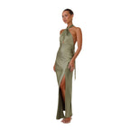 Sleeveless One-Line Off-The-Neck Slit Dress