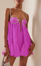 Rhinestone Bustier Plunge Cut Out Spaghetti Strap Babydoll Mini Dress