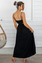 Square Neck Spaghetti Strap Waist Cut Out Gathered Bodice Maxi Dress