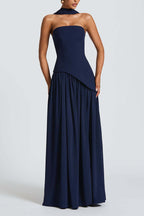 Elegant Off Shopulder Chiffon Pleated Hem Scarf Slit Maxi Dress