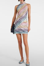 Whimsical Moment Knit Colorful Zigzag Pattern High Neck Sleeveless Mini Dress
