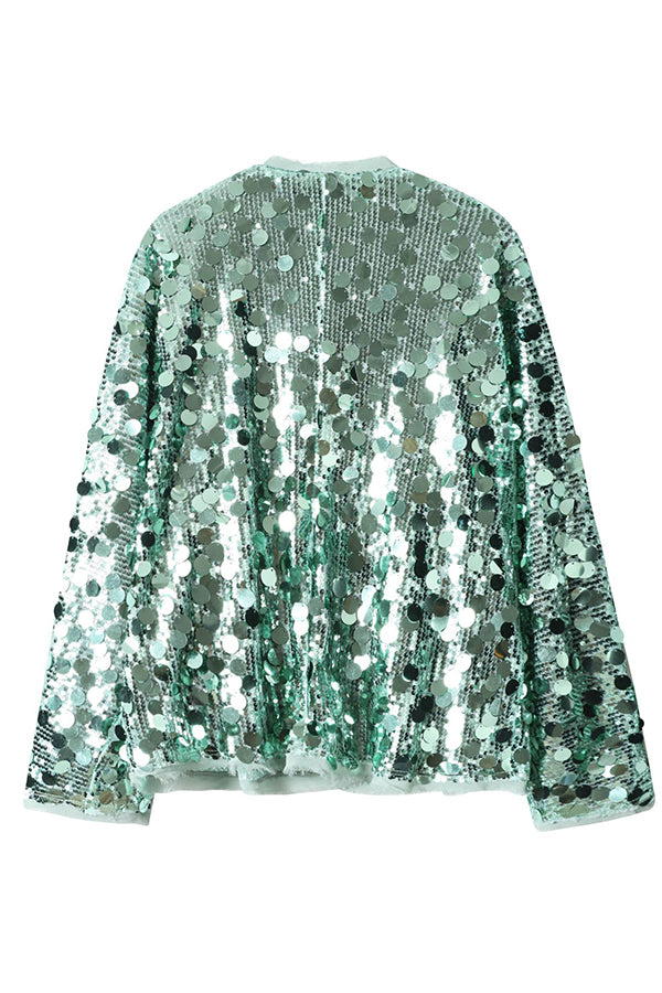Fashion Sequined Long-sleeved V-neck Loose Lace-up Cardigan
