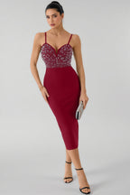 Slaia Red Studded Bandage Midi Dress