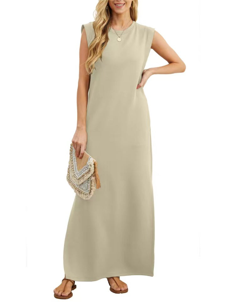 Crew Neck Muscle Tank Sleeveless Relaxed Shift Maxi Dress
