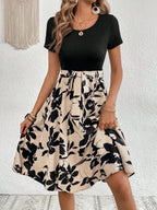 Laura Aesthetic Women's a Line Dress with Floral Skirt and Waist Belt Premium Wardrobe Essential