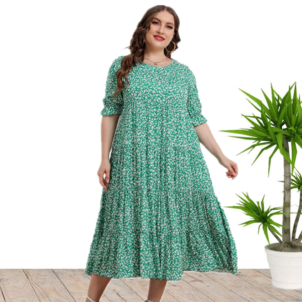 Short Sleeve Rayon Printed Loose Dress