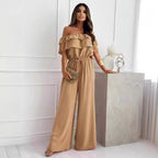 Ruffled off Shoulder Short Sleeved Jumpsuit
