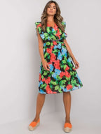 Eugenia Statement Women's Floral Ruffle Midi Dress Elevated Occasion Wear