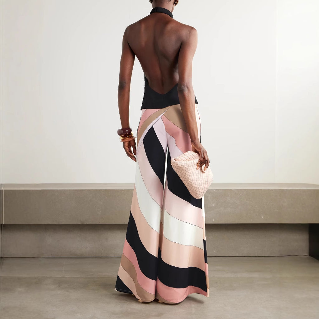 Unique Printed Sexy Backless Casual Wide Leg Jumpsuit