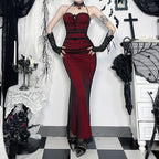 Black and red halter neck mesh dress