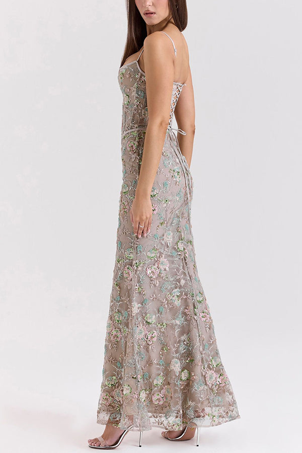 Stylish Sleeveless Halter-neck Slim-fit Backless Tie-up Elegant Maxi Dress