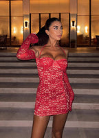 Lace Halter Sweetheart Underwire Cup Detached Sleeve Mini Dress