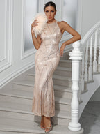 Round Neck Sequin Fitted Dress