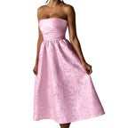 Jacquard Fabric Strapless Open Back Elegant Slim Midi Dress