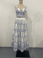 Summer Sexy Print Lace up Bra Skirt Two Piece Women Clothing