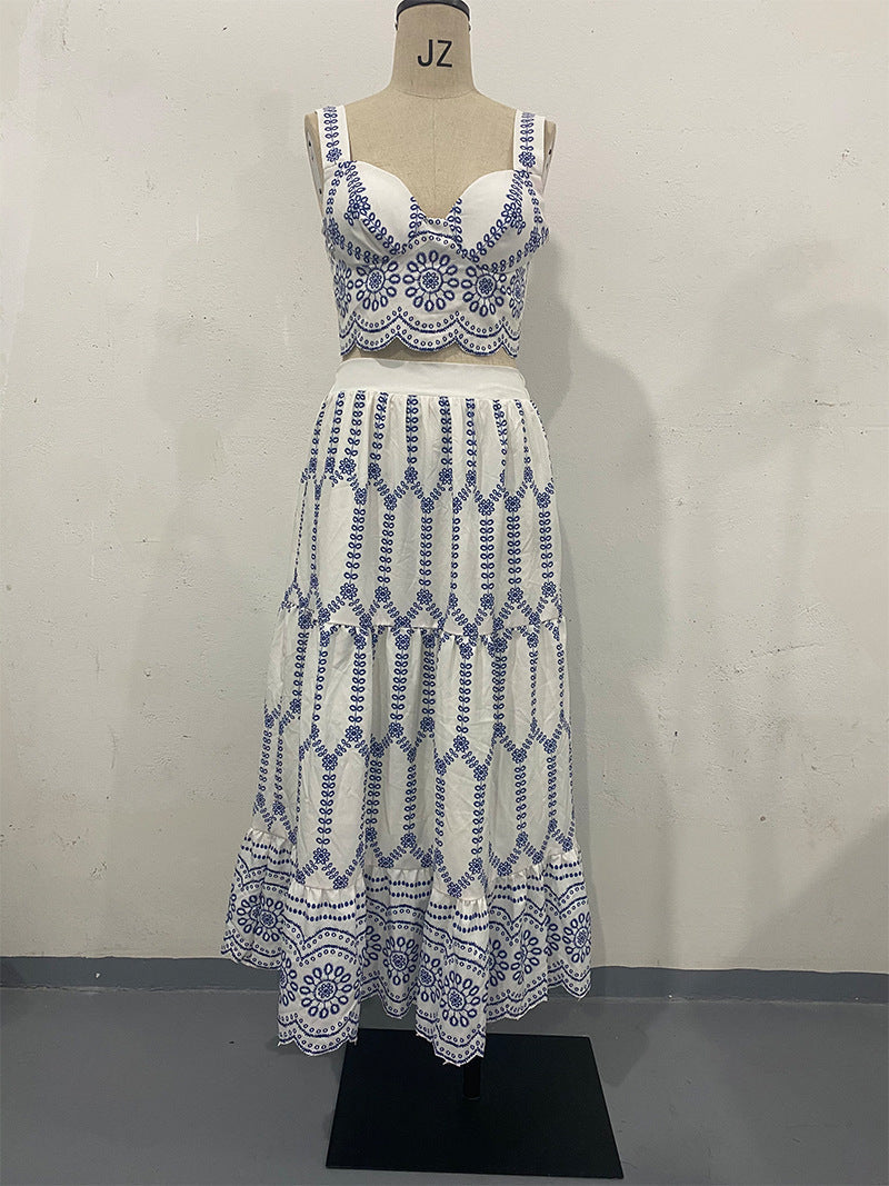 Summer Sexy Print Lace up Bra Skirt Two Piece Women Clothing