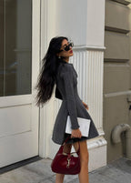 Rib Knit Polo Collar Button Placket Fit and Flare Mini Dress
