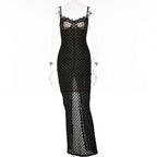 Lace Overlay Sweetheart Spaghetti Strap Bodycon Maxi Dress