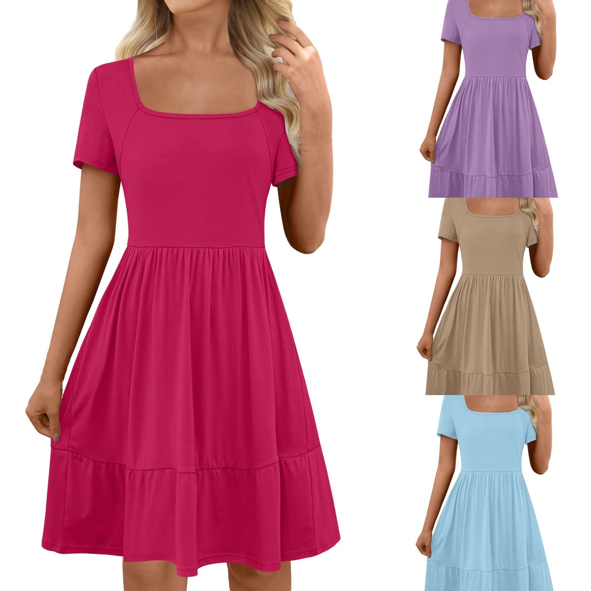 Luisa Effortless Women's a Line Casual Dress with Square Neckline and Flounce Chic Silhouette Collection