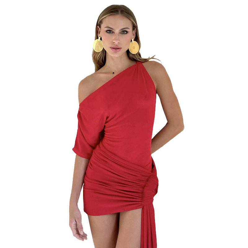Beatriz Statement Women's Asymmetric Mini Dress with Draped Version Premium Wardrobe Essential