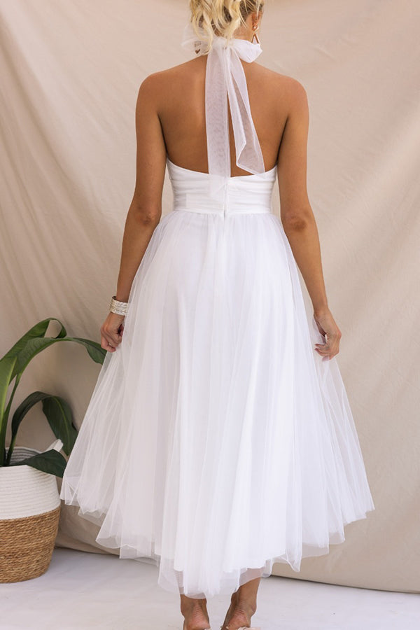 Fairy Vibes Tulle Gathered Detail Halter Maxi Dress