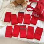 Slouchy Red Combed Cotton Mid Calf Chic Socks