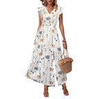 V-Neck High-Waisted Slit Printed Dress By The Ear
