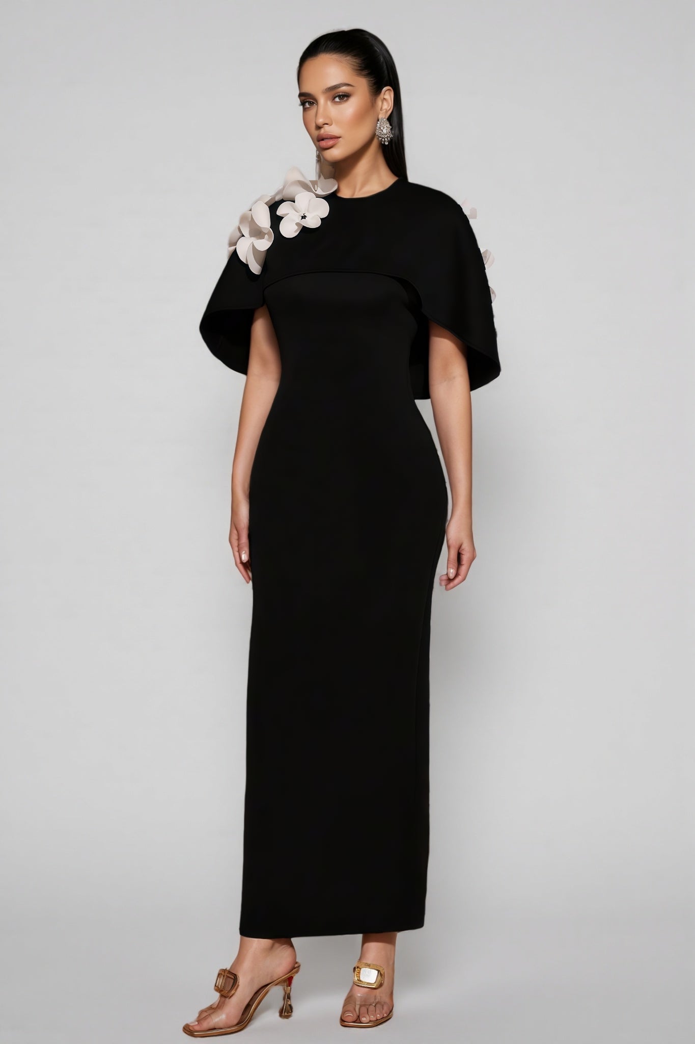 Elma Black 3D Floral Maxi Dress