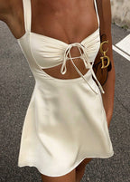 Satin Sweetheart Tie Front Under Bust Cut Out A-Line Mini Dress