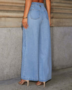Button Sleeveless Vest Wide-Leg Jeans Set