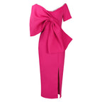 Oversized Bow Asymmetric V-Neck Short Sleeve Bodycon Midi Dress