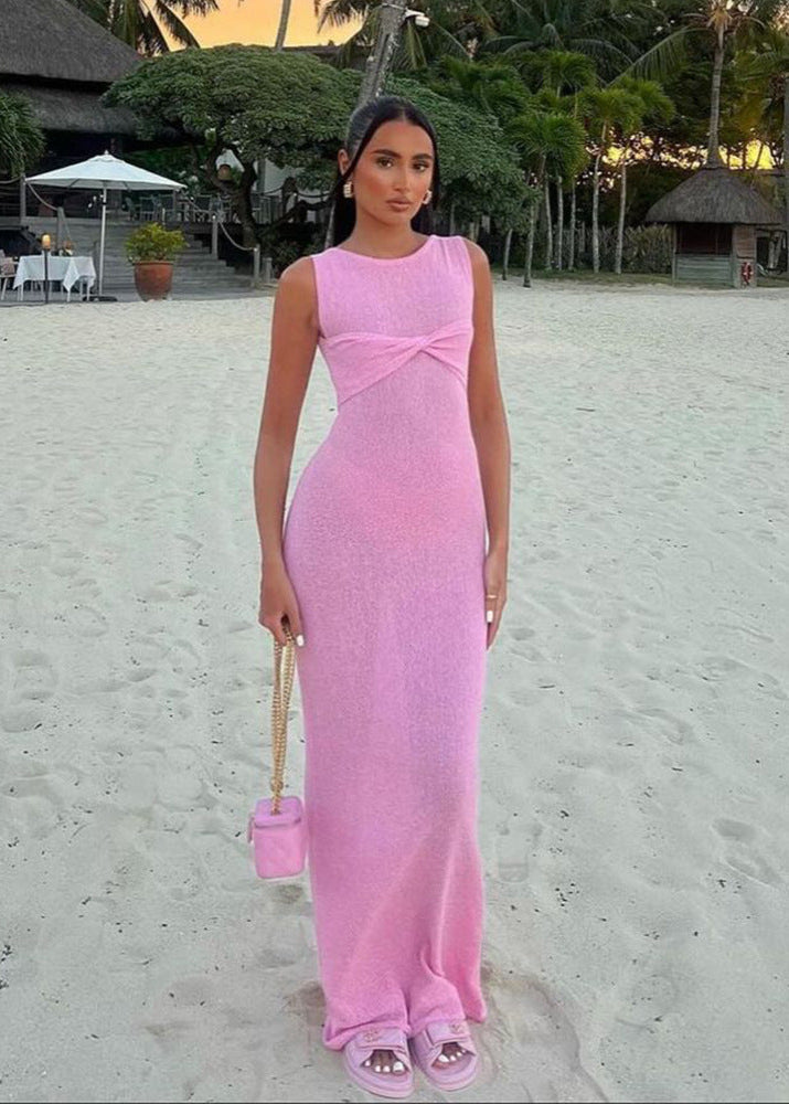Sleeveless Crew Neck Knit Bodycon Maxi Dress
