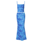 Women Clothing Spring Sexy Print Bandeau Sling Top Sexy Skirt Set