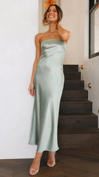 Satin Open Back Strapless Dress