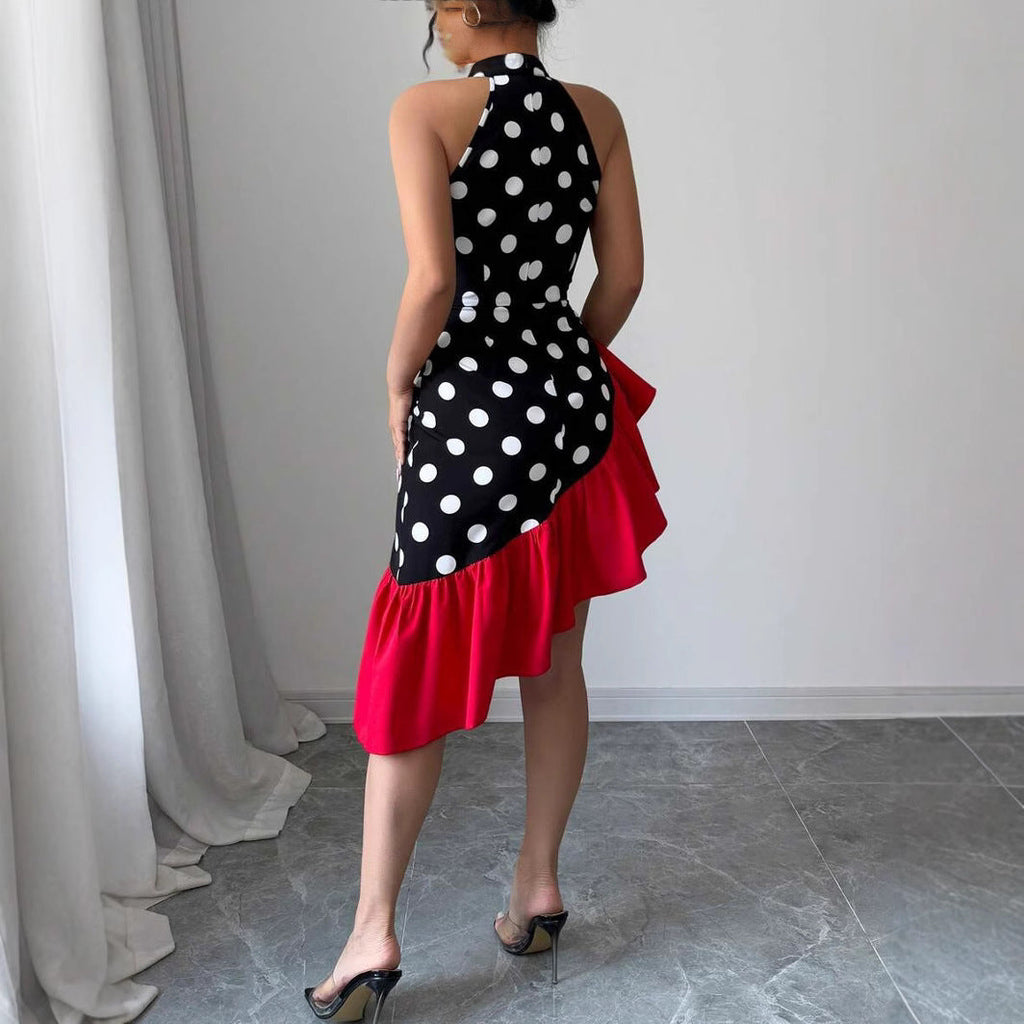 Inés Exclusive Women's Asymmetric Wrap Dress with Dots and Ruffle Details Premium Wardrobe Essential