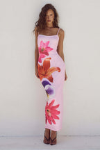 Floral Print Spaghetti Strap Bodycon Maxi Dress
