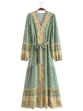Autumn Casual Women Printed Cardigan Long Sleeve Belt Dress