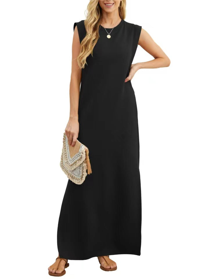 Crew Neck Muscle Tank Sleeveless Relaxed Shift Maxi Dress