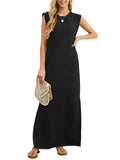 Crew Neck Muscle Tank Sleeveless Relaxed Shift Maxi Dress