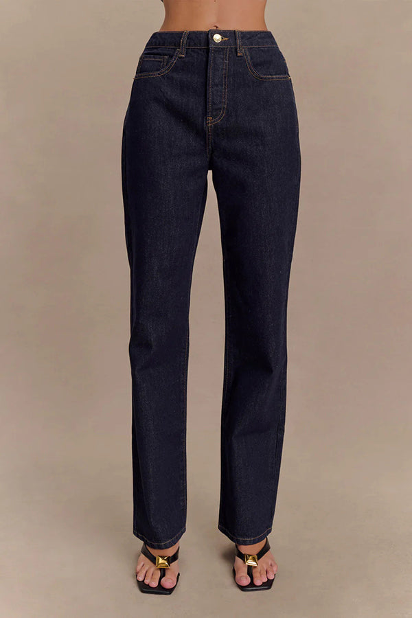 Stassi Denim High Waist Pocketed Straight Leg Jeans