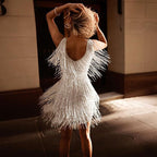 Sequin Fringe Deep V-Neck Sleeveless Tiered Mini Cocktail Dress
