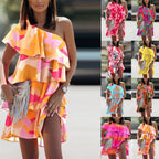 Gabriela Chic Women's Asymmetric Summer Dress with Flounce and Floral Patchwork Design Evening Wear Edit