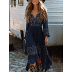 Western Cowgirl Floral Print Tie Retro Boho Dress