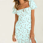 Frida Minimalist Women's Floral Print Puff Sleeve Midi Dress Premium Wardrobe Essential